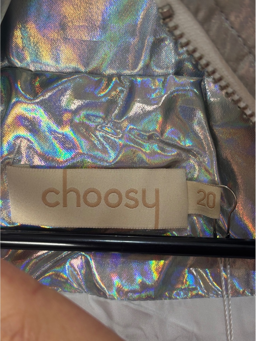 Choosy Women’s 20 Silver Holographic Hooded Zip Windbreaker Jacket NWT - Picture 7 of 10